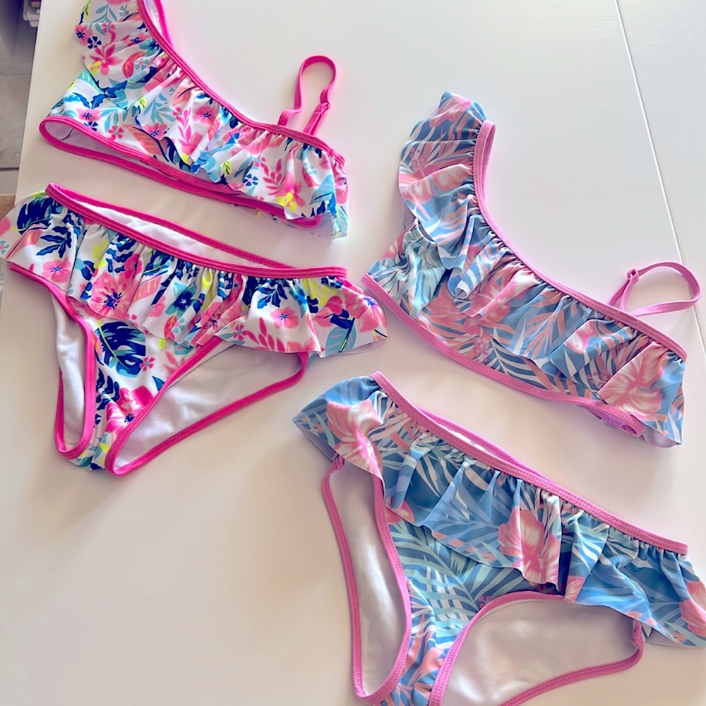 Tommy Bahama Girls Ruffle Bikinis 2 Piece Swimsuits M 7 8